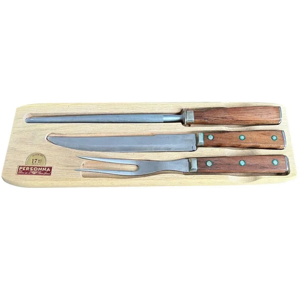 Personna Deluxe Game Carving Set Meat Cutting Vintage DA-489 Knife Fork Sharpen